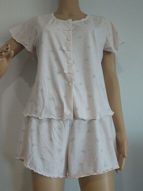 Women's Short-Sleeve Button-Front Pajama Set in Pale Pink